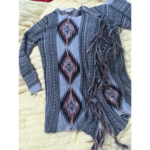 Indigo Western Country Boho Cardigan Wrap Shaw Gray Pink Aztec Medium - Picture 2 of 6